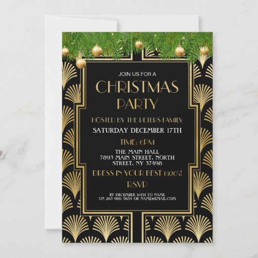 1920's kerst Art Deco Party Gold Fan Kaart (Voorkant)