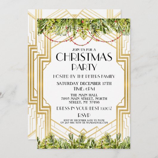 1920's Kerstmis Uitnodigen Art Deco Gatsby Party G Kaart (Voorkant / Achterkant)