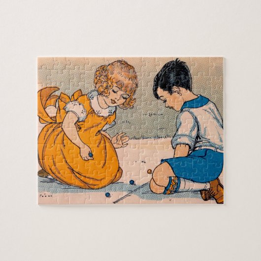 1920s meisje en jongen die marbles spelen legpuzzel (Horizontaal)