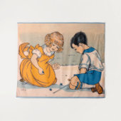 1920s meisje en jongen die marbles spelen wandkleed (Voorkant (horizontaal))