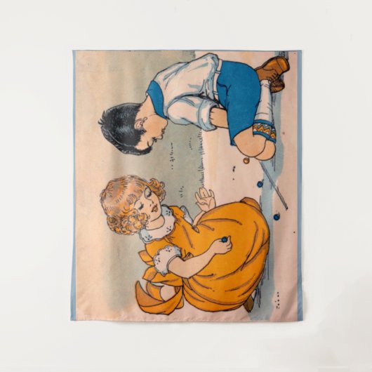 1920s meisje en jongen die marbles spelen wandkleed (Voorkant)