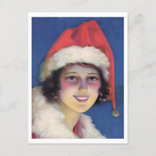 1920s Meisje in Santa Hat Kerst Briefkaart