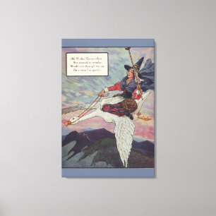 1920s Moeder Goose rijdt met haar reuzengans Canvas Afdruk