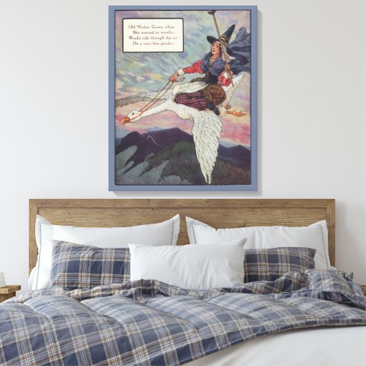 1920s Moeder Goose rijdt met haar reuzengans Canvas Afdruk (Insitu (Slaapkamer))