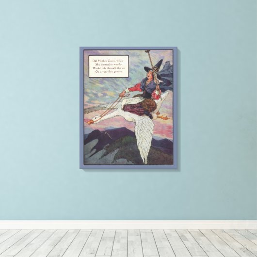 1920s Moeder Goose rijdt met haar reuzengans Canvas Afdruk (Insitu (Houten vloer))