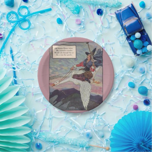1920s Moeder Goose rijdt met haar reuzengans Papieren Bordje (Feest)