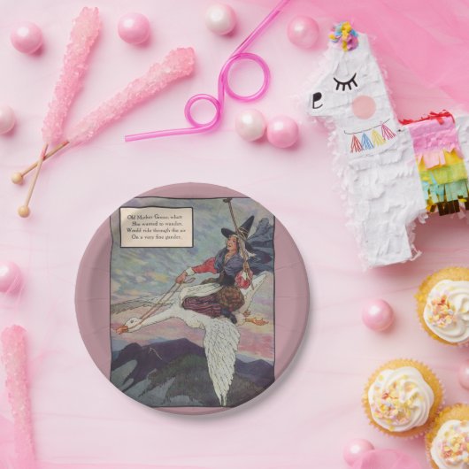 1920s Moeder Goose rijdt met haar reuzengans Papieren Bordje (Feest)