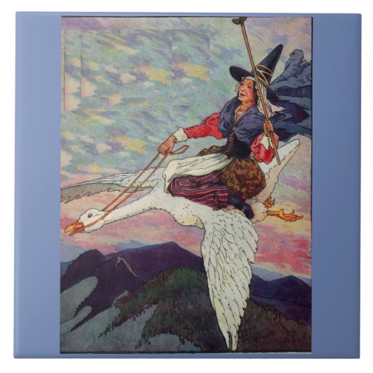 1920s Moeder Goose rijdt met haar reuzengans Tegeltje (Voorkant)