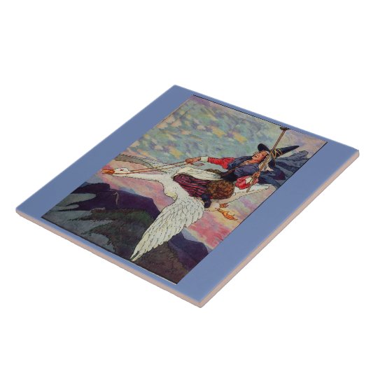 1920s Moeder Goose rijdt met haar reuzengans Tegeltje (Zijkant)