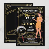 1920's Moord Mysterie Verjaardag Diner Party Deco Kaart (Voorkant / Achterkant)