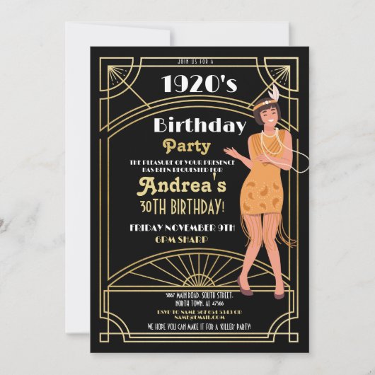 1920's Moord Mysterie Verjaardag Diner Party Deco Kaart (Voorkant)