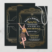 1920's Moord Mysterie Verjaardag Diner Party Deco Kaart (Voorkant / Achterkant)