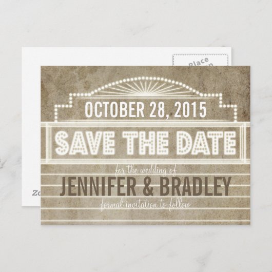 1920's Movie Marquee Save the Date Aankondigingskaart (Voorkant / Achterkant)