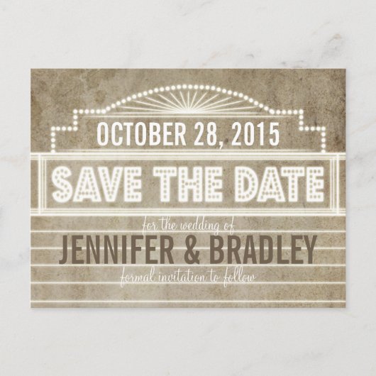  1920's Movie Marquee Save the Date Aankondigingskaart (Voorkant)