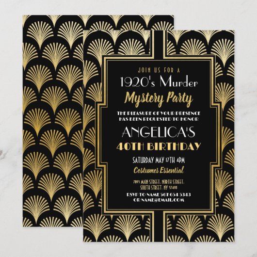 1920's Murder Mystery Verjaardagsdiner Kaart (Voorkant / Achterkant)