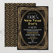 1920s Nieuwjaar Party Art Deco Zwart Goud Kaart (Voorkant / Achterkant)