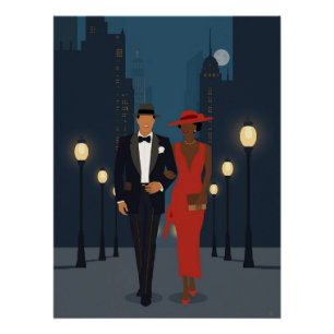 1920's Paar dat wandelt Perfect Poster