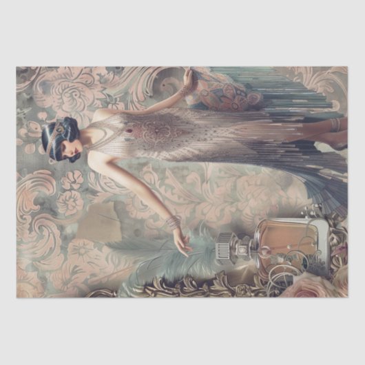 1920's Parfum Flapper Meisje Art Deco Tissuepapier (Voorkant)