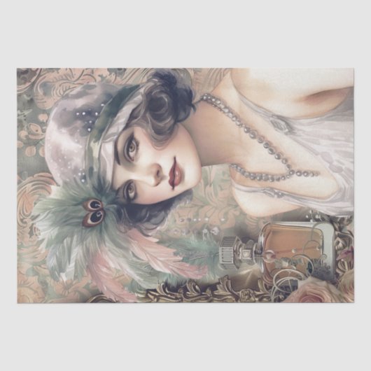 1920's Parfum Flapper Meisje Art Deco Tissuepapier (Voorkant)