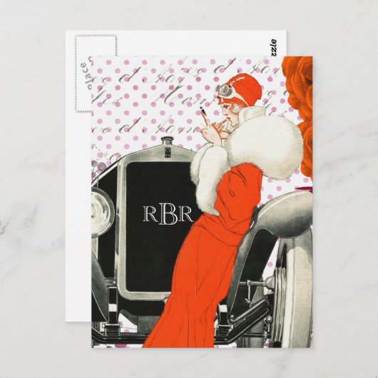 1920's  Parijse Model en Auto Afbeelding Briefkaart (Voorkant / Achterkant)