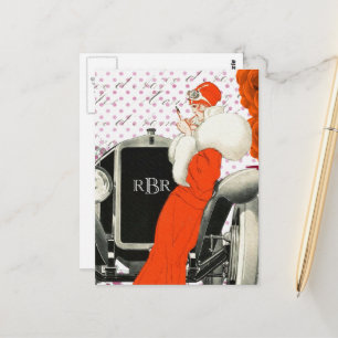 1920's  Parijse Model en Auto Afbeelding Briefkaart