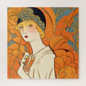 1920s Parijse vrouw met Oranje bloemen puzzel Legpuzzel (Verticaal)