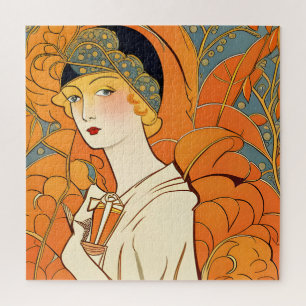 1920s Parijse vrouw met Oranje bloemen puzzel Legpuzzel