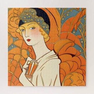 1920s Parijse vrouw met Oranje bloemen puzzel Legpuzzel
