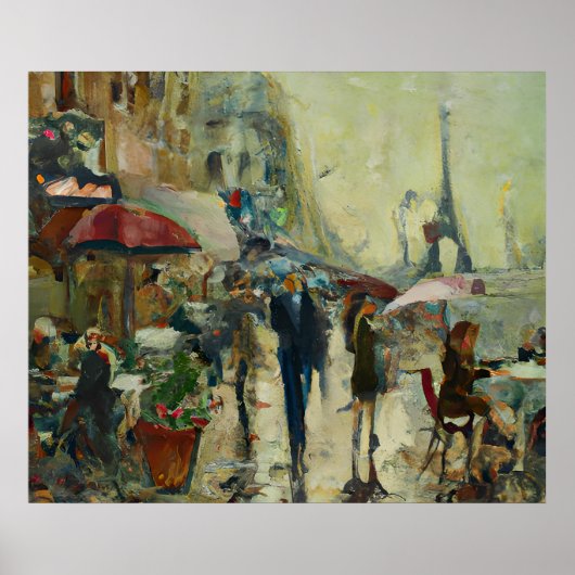 1920s Paris Heavy Rain Café Street Painting Poster (Voorkant)