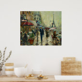 1920s Paris Heavy Rain Café Street Painting Poster (Keuken)