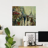 1920s Paris Heavy Rain Café Street Painting Poster (Thuiskantoor)