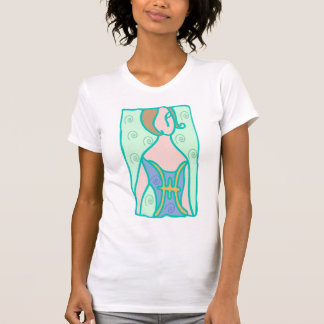 1920s Pisces-vrouw met symbool paars groen T-shirt