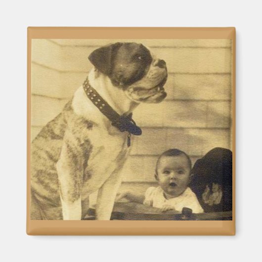 1920s pitbull bewaakt baby magneet (Voorkant)