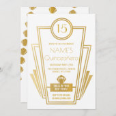 1920s Quinceanera Art Deco Gatsby Gold Uitnodigen Kaart (Voorkant / Achterkant)