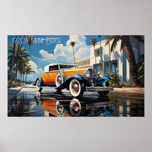 1920s roadster door een strandbungalow in Miami Be Poster (Voorkant)