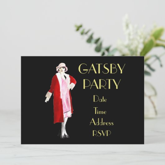 1920s Roaring 20 fapper party Uitnodiging (Staand voorkant)