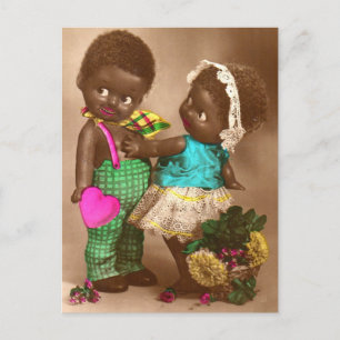 1920s RPPC schattige zwarte poppen uit liefde Briefkaart