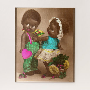 1920s RPPC schattige zwarte poppen uit liefde Legpuzzel