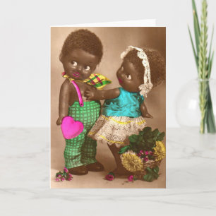 1920s RPPC schattige zwarte poppen verliefd Kaart