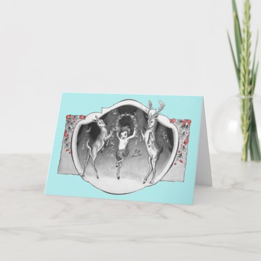1920's Satyr met Herten Xmas Wenskaart Feestdagen Kaart (Voorkant)