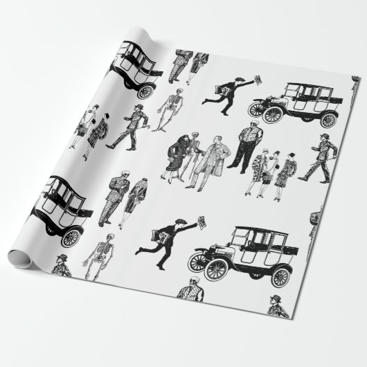 1920s skelet toile flappers antiek sinister cadeaupapier (Uitgerold)