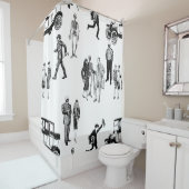 1920s skelet toile flappers antiek sinister douchegordijn (In situ)