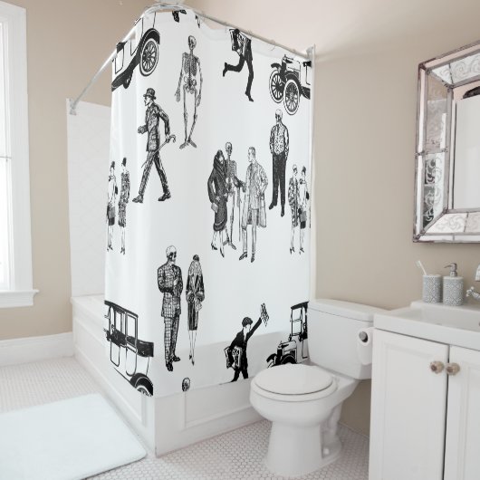 1920s skelet toile flappers antiek sinister douchegordijn (In situ)