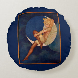 1920s-slang en mooie vrouw op de maan rond kussen
