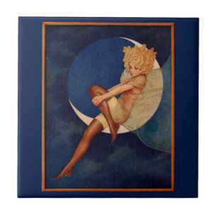 1920s-slang en mooie vrouw op de maan tegeltje