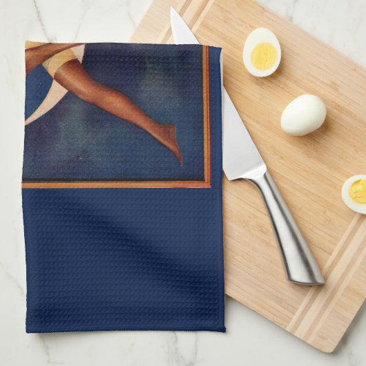 1920s-slang en mooie vrouw op de maan theedoek (Quarter Fold)