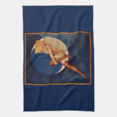 1920s-slang en mooie vrouw op de maan theedoek (Verticaal)