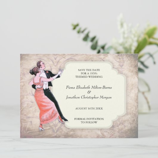 1920's sparen het  danspaar van de Datum Save The Date (Staand voorkant)
