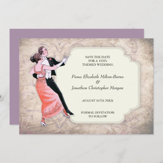 1920's sparen het  danspaar van de Datum Save The Date (Voorkant / Achterkant)