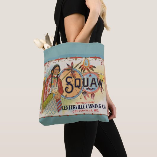 1920s Squaw Merk krat label print Tote Bag (Dichtbij)